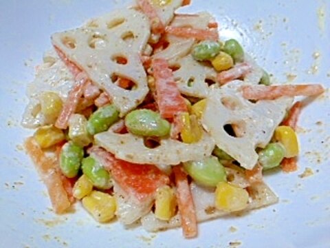 冷凍枝豆＆コーンと根菜のゴマドレサラダ